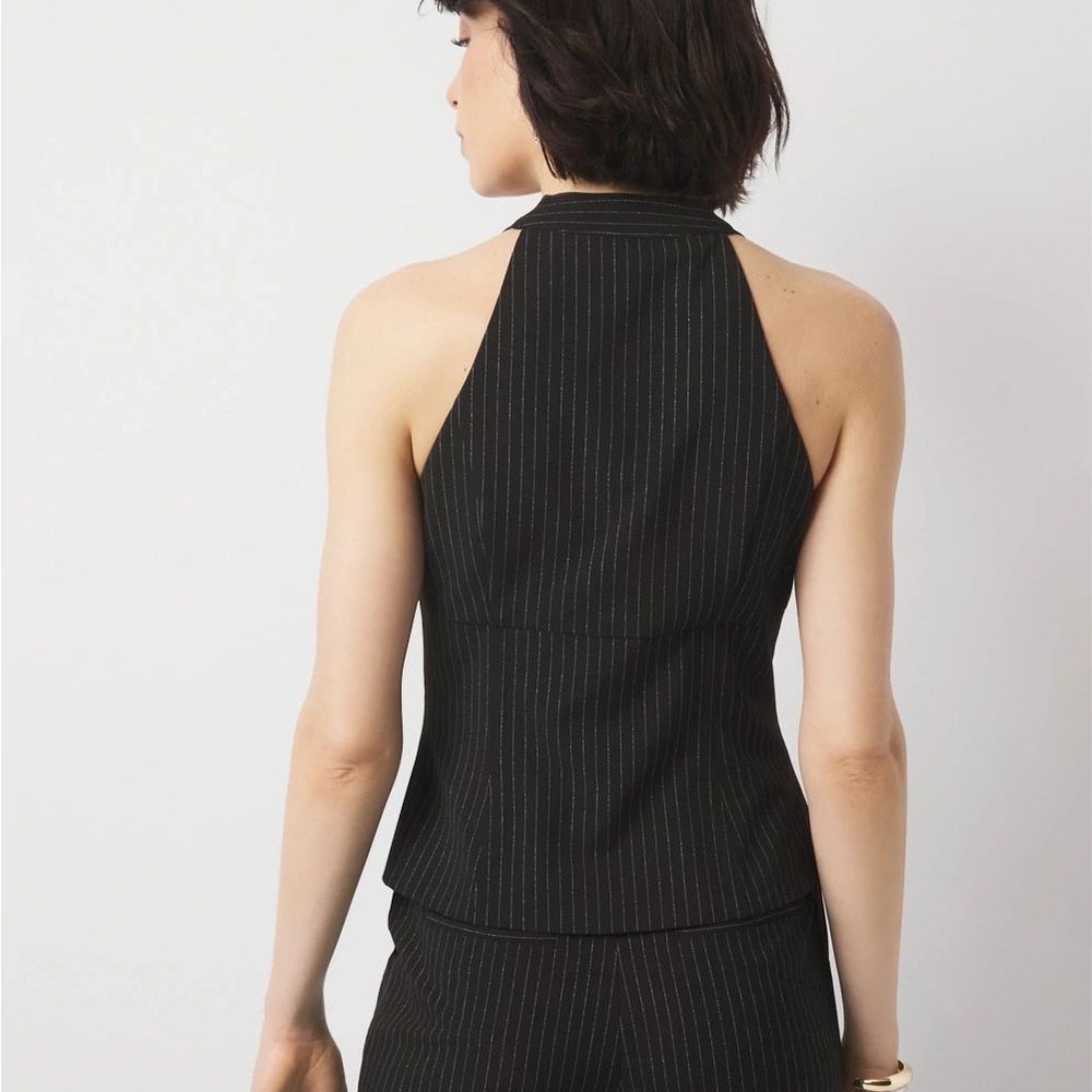 White House Black Market Pinstriped Hook & Eye Halter Top - Picture 3 of 11